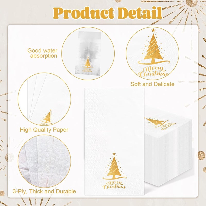 IANFEPH 100 Pcs Christmas Paper Napkins 3 Ply Disposable Bathroom Guest Hand Towels Gold Foil Xmas Tree Decorative Party Napkins for Kitchen Dinning Winter Wedding Birthday Holiday Supplies - Image 3